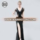 Good quality black sexy V- neck crystal evening wear wedding guest dresses