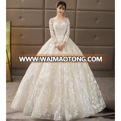 Lace dress fabric wedding long sleeve a-line  ball gown bridal